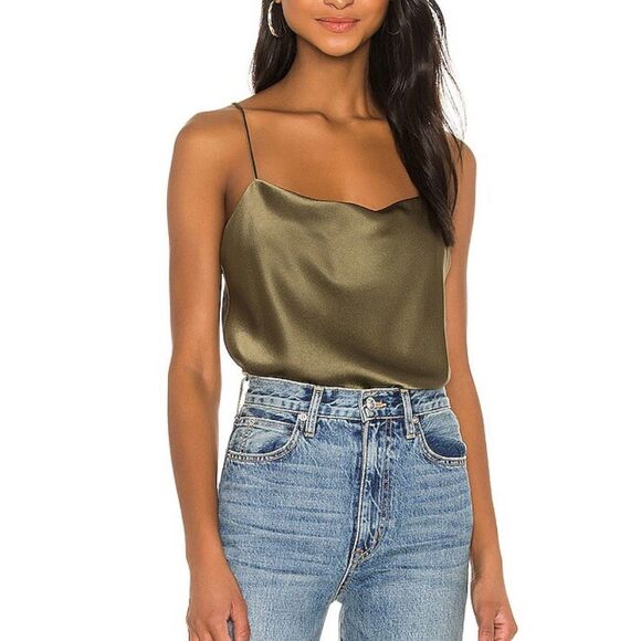 Alice + Olivia Tops - Alice + Olivia Harmon Satin Tank Top | Green in Large